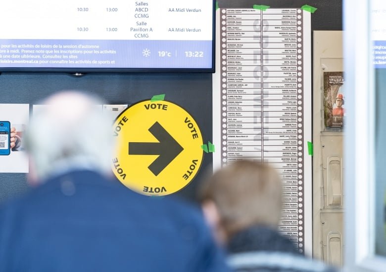 An example of the ballot for a byelection is seen from outside a polling location as voters head to advance polls in Verdun, Que., Monday, Sept. 9, 2024.