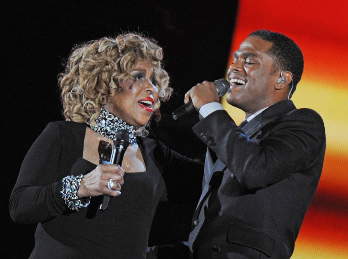 96311744 Singer Maxwell (R) and Roberta Flack perform during the Grammy Show at the 52nd Grammy Awards in Los Angeles, California on January 31, 2010.