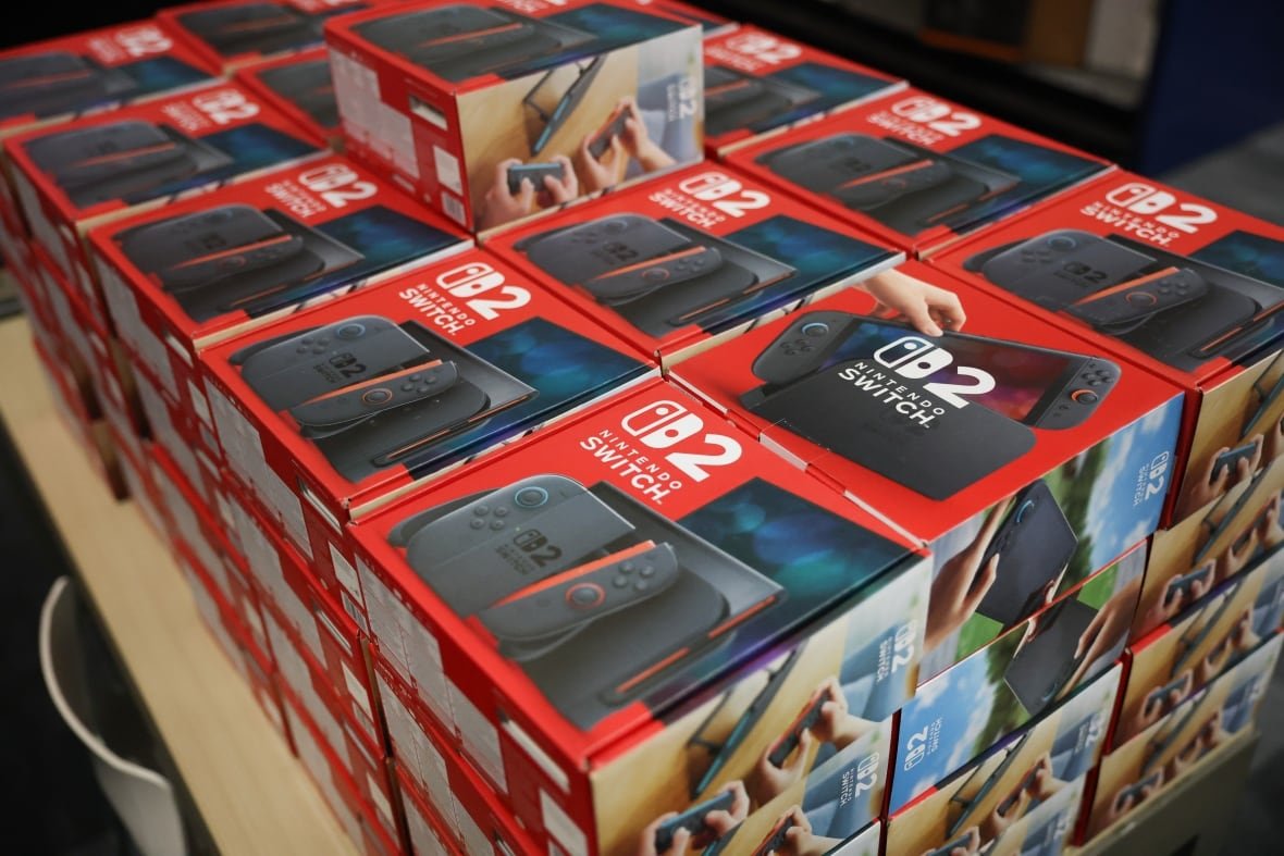 2218700029-nintendo-switch-2 A pile of boxes with the Nintendo Switch 2 logo and imagery on them.