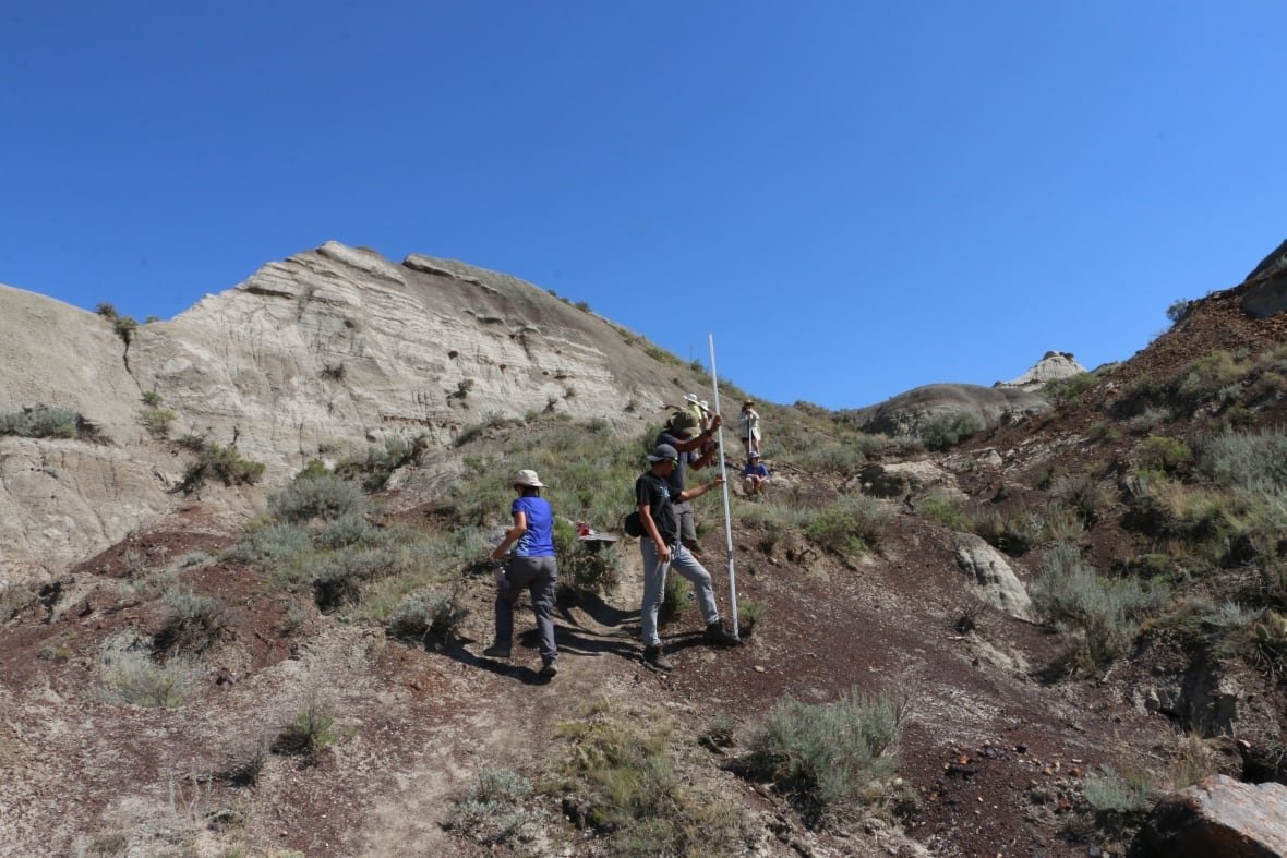 dpp-2 People standing in Alberta's badlands.