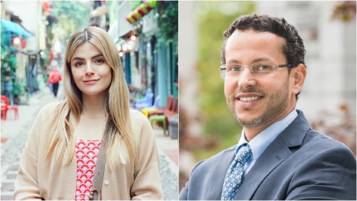 louise-mataskis-muhammad-abdul-mageed A collage of two profile pictures, one of an adult woman and an adult man.