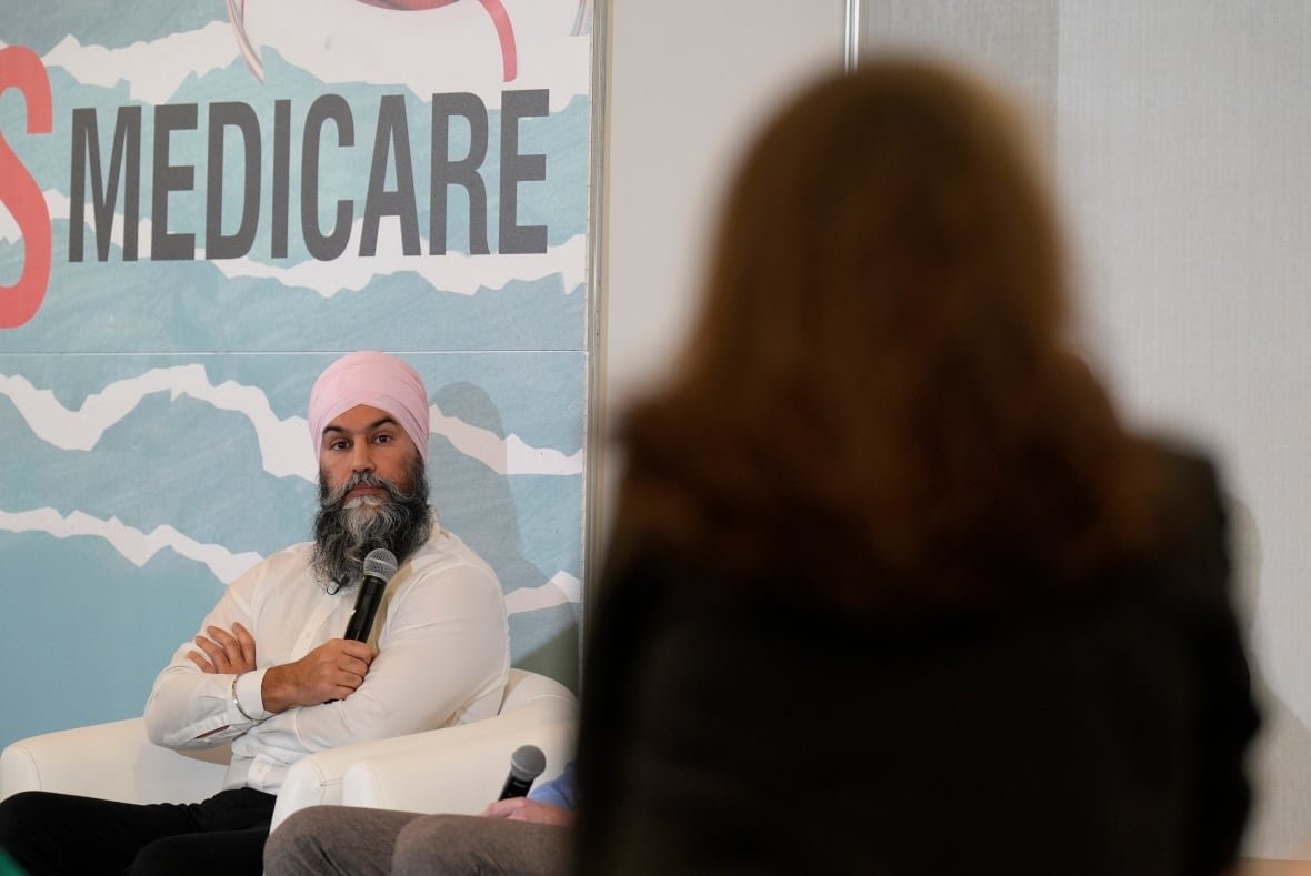 medicare-singh-20250224 NDP Leader Jagmeet Singh listens to a question after speaking at the SOS Medicare conference, Monday, Feb.24, 2025 in Ottawa. THE CANADIAN PRESS/Adrian Wyld