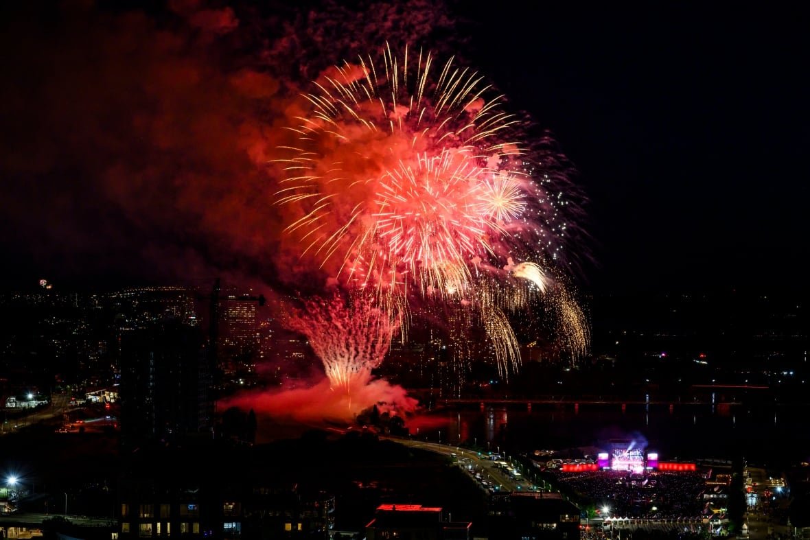 Fireworks explode above LeBreton Flats Park on Canada Day, in Ottawa, on Monday, July 1, 2024.