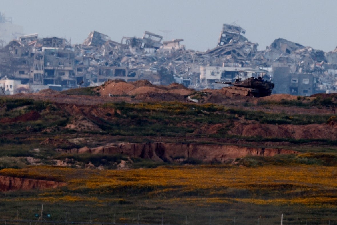 A tank is seen from the Israel-Gaza border.