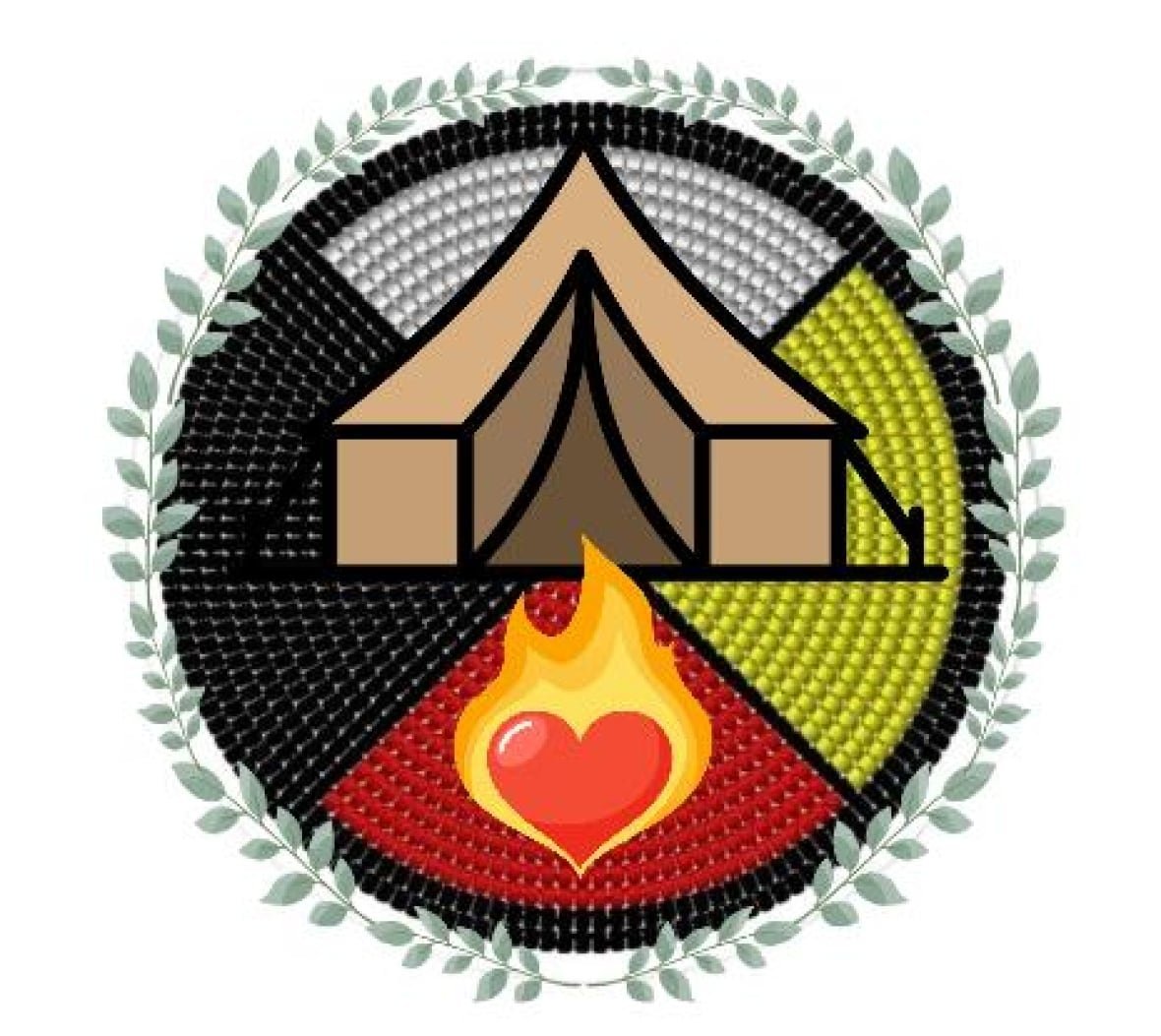 A logo shows a medicine wheel with a tent over a fire.