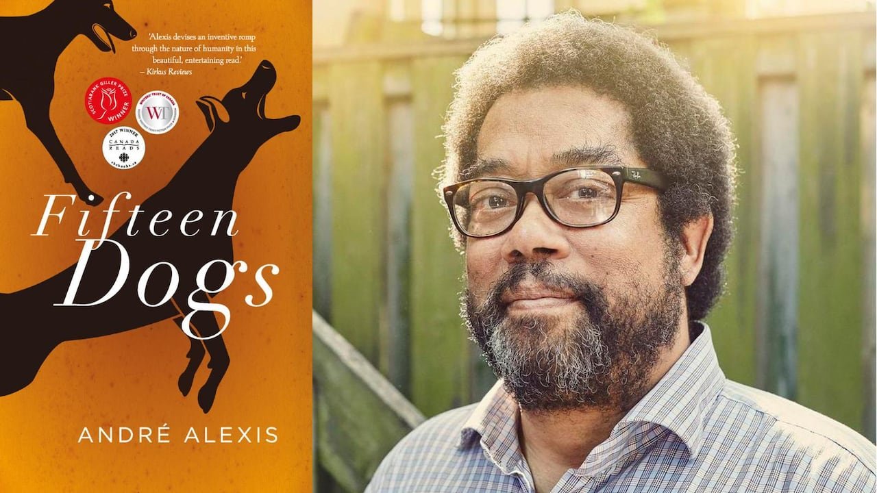 A novel cover displaying a dog and a man with glasses.